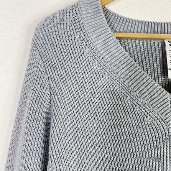 Athleta Teton Blue Gray Knit Pullover V-neck Sweater - Picture 4 of 8